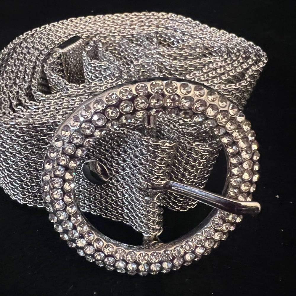 Elegant Silver Rhinestone Buckle Chain Belt